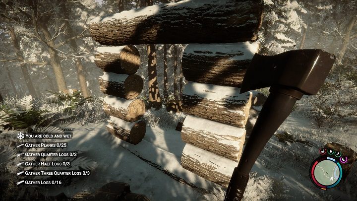 Po wybudowaniu ściany, wyrąbcie w niej dziury w taki sam sposób, jak w przypadku tworzenia okna - Sons of the Forest: Elementy schronienia - Sons of the Forest - poradnik do gry