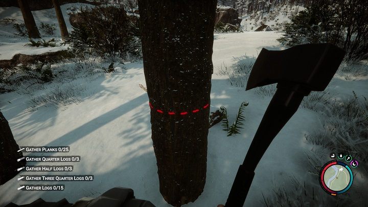 Możecie także użyć topora, aby skrócić kłody podtrzymujące konstrukcję - Sons of the Forest: Elementy schronienia - Sons of the Forest - poradnik do gry