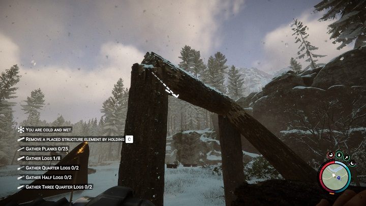 Oprzyjcie kłodę na przed chwilą ustawionych elementach, tak jak przy tworzeniu belek - Sons of the Forest: Elementy schronienia - Sons of the Forest - poradnik do gry
