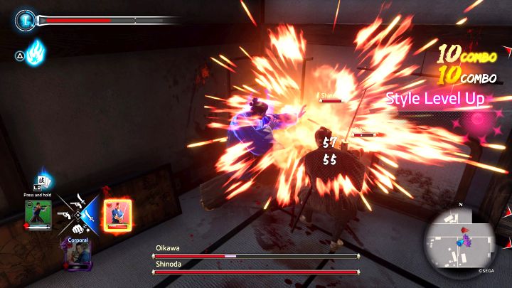 Ustawione karty dla danego stylu pojawiają się po lewej stronie ekranu - Like a Dragon Ishin: Mini-gra Battle Dungeon - Like a Dragon Ishin - poradnik do gry