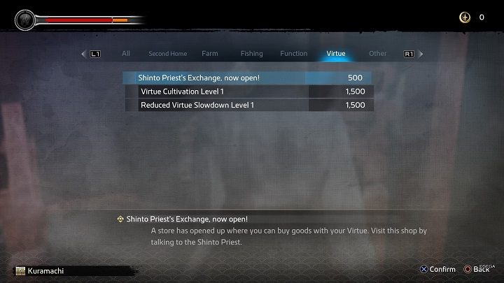 Żeby móc rozpocząć budowanie przyjaźni, trzeba najpierw odblokować sklepik księdza za pomocą 500 punktów Virtue przy kaplicy (w zakładce Virtue) - Like a Dragon Ishin: Nawiązywanie przyjaźni - Shops - Like a Dragon Ishin - poradnik do gry