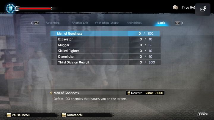 Niedługo po rozpoczęciu rozdziału 2 odblokujecie system reputacji Virtue i wyzwania z menu Diligent Records - Like a Dragon Ishin: Porady na start - Like a Dragon Ishin - poradnik do gry
