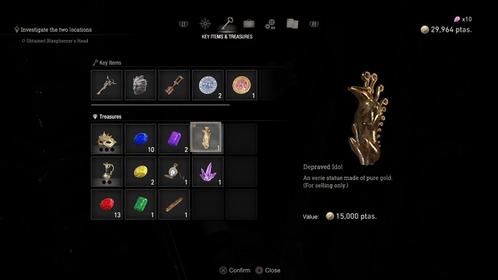 Stone Pedestal skrywa w sobie skarb o nazwie Depraved Idol warty 15 000 peset - Resident Evil 4 Remake: Hexagon Pieces - Resident Evil 4 Remake - poradnik do gry