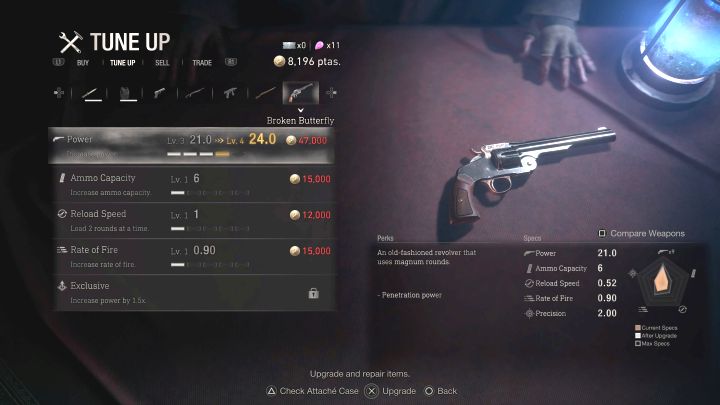Oba modele magnum posiadają już na starcie dobre statystyki, ale warto je dalej ulepszać - Resident Evil 4 Remake: Jak zdobyć rewolwer magnum? - Resident Evil 4 Remake - poradnik do gry