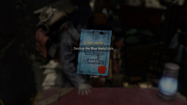 Za wykonanie wszystkich otrzymacie trzy spinele (Spinel x3) - Resident Evil 4 Remake: Destroy the Blue Medallions - Resident Evil 4 Remake - poradnik do gry