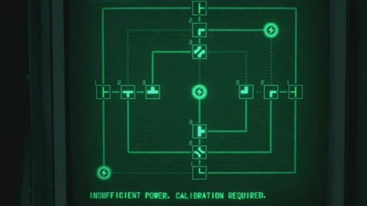 Powyższy obrazek pokazuje rozwiązanie dla poziomów Hardcore i Professional - są do podłączenia 3 ikony błyskawicy - Resident Evil 4 Remake: Zagadka z terminalem w Dissection - Resident Evil 4 Remake - poradnik do gry