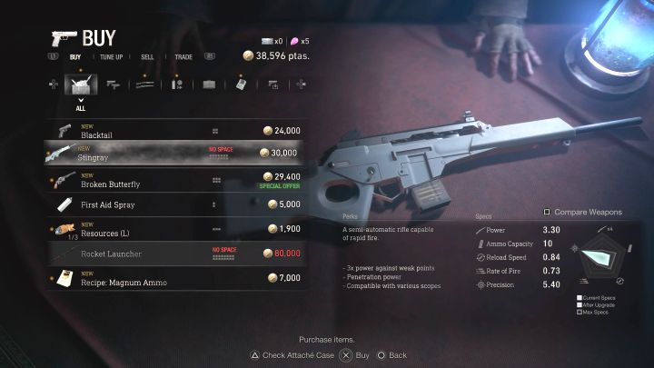 Karabin półautomatyczny jest do zakupienia u handlarza od rozdziału 7, a więc od momentu dotarcia do zamku Castle - Resident Evil 4 Remake: Lista wszystkich broni - Resident Evil 4 Remake - poradnik do gry