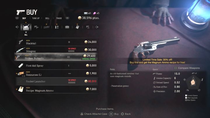 Rewolwer jest do zakupienia u handlarza od rozdziału 7, a więc od momentu dotarcia do zamku Castle - Resident Evil 4 Remake: Lista wszystkich broni - Resident Evil 4 Remake - poradnik do gry