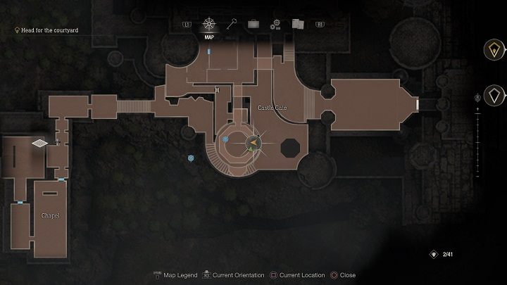 Żeby dostać się do drugiego medalionu zeskoczcie na dół, do miejsca w którym pierwotnie znajdowała się armata - Resident Evil 4 Remake: Destroy the Blue Medallions 3 - Resident Evil 4 Remake - poradnik do gry