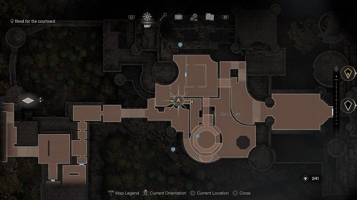 Piąty medalion znajduje się bardzo daleko i wysoko, dokładnie w północnej części lokacji Castle Gate - Resident Evil 4 Remake: Destroy the Blue Medallions 3 - Resident Evil 4 Remake - poradnik do gry