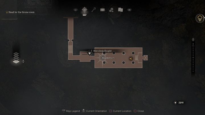 Mercilles Knight czeka w mauzoleum (Mausoleum), czyli w miejscu, w którym jako Ashley musieliście zapalić cztery symbole, aby otworzyć drzwi i uciec przed hordą przeciwników - Resident Evil 4 Remake: Merciless Knight - Resident Evil 4 Remake - poradnik do gry