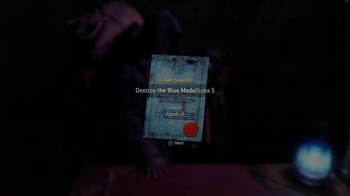 Za wykonanie zlecenia o nazwie Destroy the Blue Medallions 5 otrzymacie pięć spineli (x5 Spinel) - Resident Evil 4 Remake: Destroy the Blue Medallions 5 - Resident Evil 4 Remake - poradnik do gry