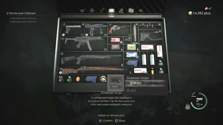 Otwórzcie inwentarz i wybierzcie opcję zainstalowania lunety na jednej z broni - Resident Evil 4 Remake: Jak zabijać potwory Regenerador? - Resident Evil 4 Remake - poradnik do gry