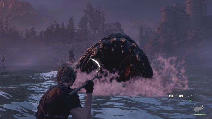 W określonych momentach walki Del Lago zacznie szarżować w stronę łodzi - Resident Evil 4 Remake: Jak pokonać bossa Del Lago? - Resident Evil 4 Remake - poradnik do gry