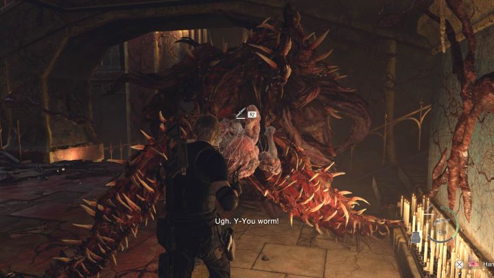 Za każdym razem gdy zadacie bossowi dostatecznie duże obrażenia Salazar zostanie ogłuszony - możecie do niego podbiec i zaatakować nożem duże oko - Resident Evil 4 Remake: Jak pokonać bossa Ramon Salazar? - Resident Evil 4 Remake - poradnik do gry