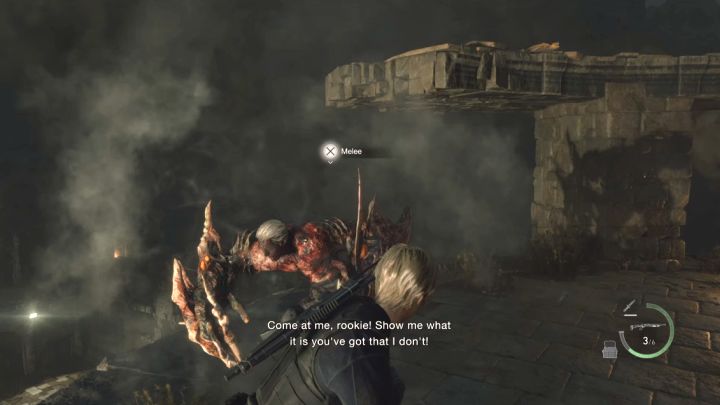 Wasze ataki mogą spowodować, że Krauser uklęknie - szybko wykonajcie atak wręcz żeby łatwo zadać mu obrażenia - Resident Evil 4 Remake: Jak ponownie pokonać bossa Jack Krauser w rozdziale 14? - Resident Evil 4 Remake - poradnik do gry