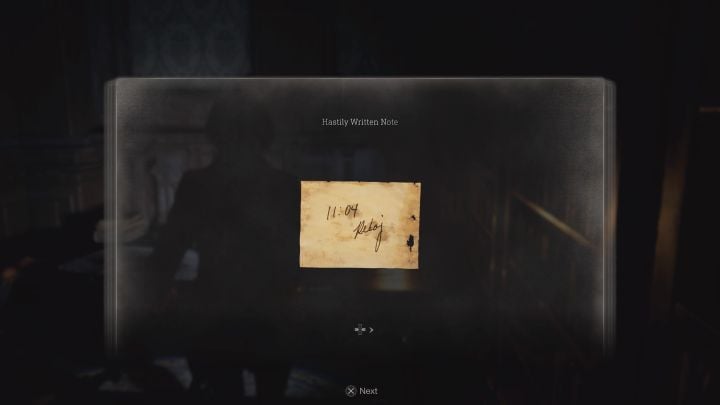 Treść notatki jest podpowiedzią o właściwej godzinie - Resident Evil 4 Remake: Zagadka z zegarami Grandfather Clock (Ashley) - Resident Evil 4 Remake - poradnik do gry