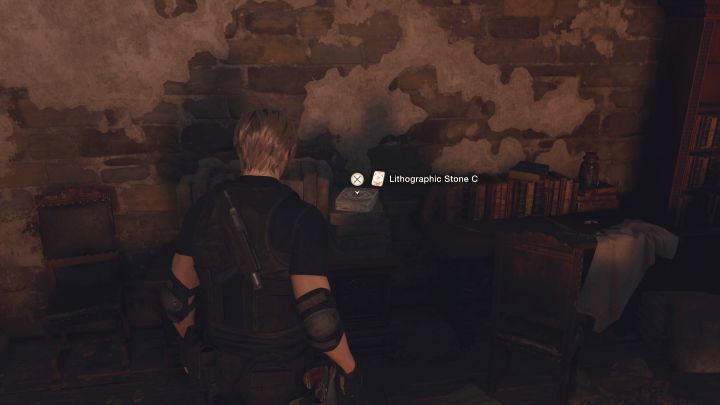 Do zaliczenia zagadki potrzebne są 4 kamienie Lithographic Stone i musicie odnaleźć w pomieszczeniu 3 z nich - Resident Evil 4 Remake: Zagadka z Lithographic Stones z Bindery (rozdział 8) - Resident Evil 4 Remake - poradnik do gry
