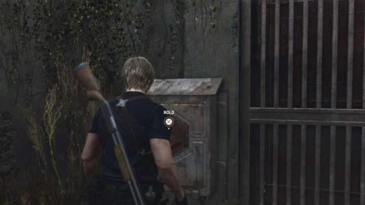 Z umieszczonego emblematu wysunie się dźwignia - Resident Evil 4 Remake: Zagadka Hexagonal Emblem - Resident Evil 4 Remake - poradnik do gry