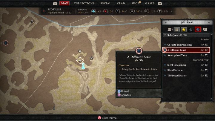 Dziennik bohatera w Diablo 4 podzielony jest na kilka zakładek - Diablo 4: Czy jest limit pobocznych zadań w dzienniku? - Diablo 4 - poradnik do gry