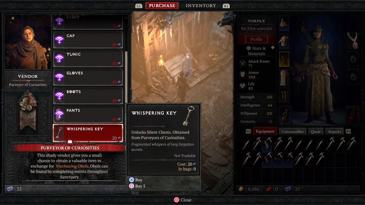 Dostarczyciel kuriozów oferuje 2 rodzaje usług - Diablo 4: Jak gromadzić Szemrzące Obole? - Diablo 4 - poradnik do gry