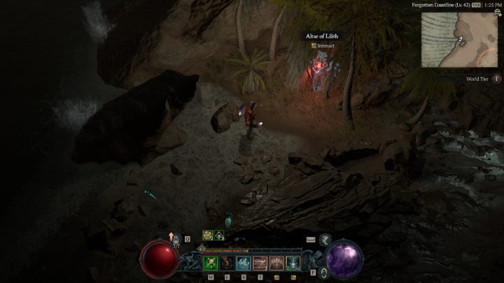 Ołtarz #2 stoi pod palmami w zachodniej części Amber Sands przy wodzie - Diablo 4: Ołtarze Lilit (Altars of Lilith) - Kehjistan - Diablo 4 - poradnik do gry