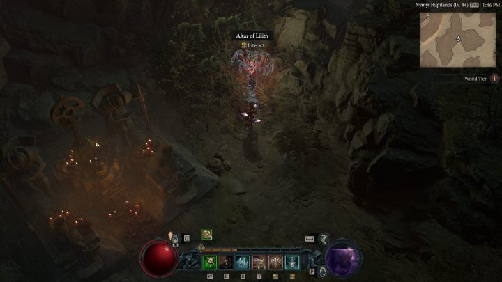 Ołtarz #25 stoi za zaroślami obok kapliczki z zapalonymi świeczkami - Diablo 4: Ołtarze Lilit (Altars of Lilith) - Hawezar - Diablo 4 - poradnik do gry