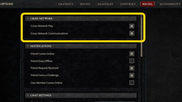 Opcję włączenia oraz wyłączenia crossplay znajdziecie w zakładce Społeczność (Social), a dokładnie w sekcji o nazwie Opcje międzyplatformowe (Cross Network), pierwszej od góry - Diablo 4: Czy jest crossplay? - Diablo 4 - poradnik do gry