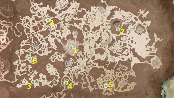 Na powyższej mapie znajdziecie wszystkie 7 punkty nawigacyjne, jakie znajdują się na terenie Strzaskanych Szczytów - Diablo 4: Punkty nawigacyjne (Waypoints) - Strzaskane Szczyty - Diablo 4 - poradnik do gry