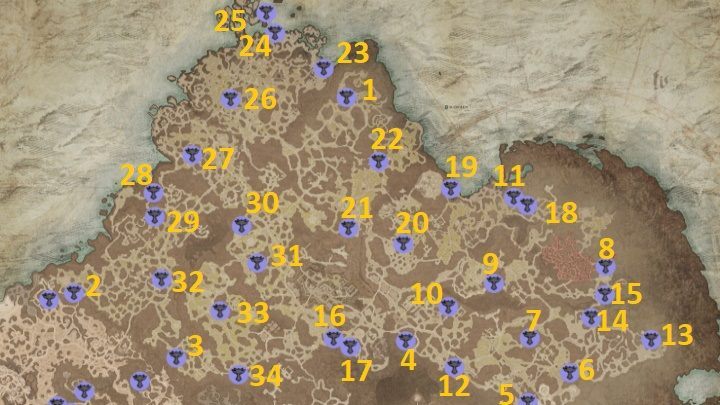 Na powyższej mapie zaznaczyliśmy wszystkie 34 dostępnych Ołtarzy Lilit, jakie możecie odkryć w Scosglen - Diablo 4: Ołtarze Lilit (Altars of Lilith) - Scosglen - Diablo 4 - poradnik do gry