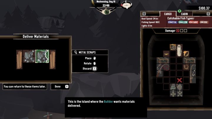 Przejdźcie do Material Pile, a następnie umieśćcie Lumber i Metal Scraps w odpowiednich slotach po lewej stronie ekranu - Dredge: A Place to Rest - Dredge - poradnik do gry