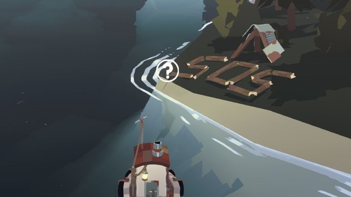 Gdy dopłyniecie na miejsce, zobaczycie prowizoryczny namiot i napis SOS ułożony z drewna - Dredge: Castaway - Dredge - poradnik do gry