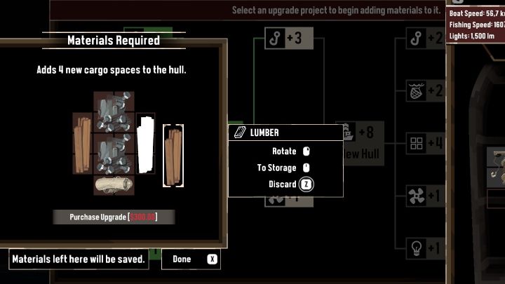 Do ulepszenia będziecie potrzebować materiały oraz gotówkę - Dredge: Jak powiększyć miejsce w ładowni? - Dredge - poradnik do gry