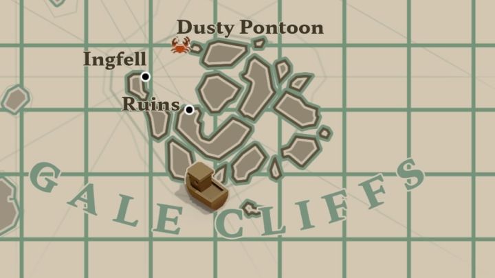 Drugie przykładowe łowisko jest w południowej części Gale Cliffs - Dredge: Gdzie złowić rybę Conger Eel? - Dredge - poradnik do gry