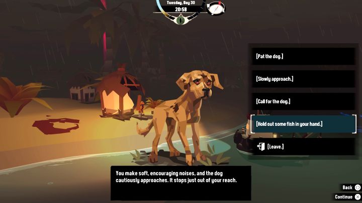 Pies początkowo boi się bohatera i trzeba go oswoić - Dredge: Lost Dog - Dredge - poradnik do gry