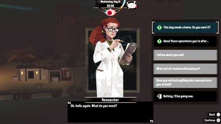 Rozpocznijcie rozmowę z Researcher i wybierzcie opcję dialogową This dog needs a home - Dredge: Lost Dog - Dredge - poradnik do gry