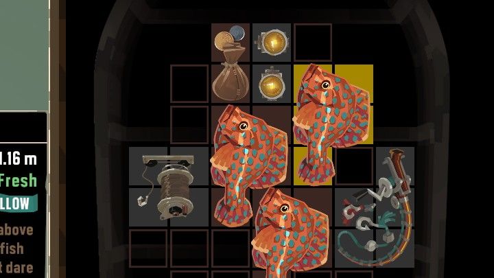 Trophies rozpoznacie po żółtym tle slotów ładowni - Dredge: Jak łowić Trophies? - Dredge - poradnik do gry