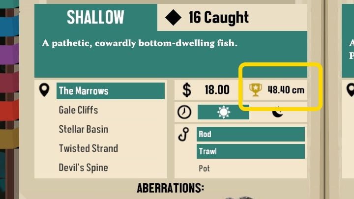 Jeśli chcecie sprawdzić, czy złowiliście już wersję Trophy danego gatunku ryby, wystarczy że otworzycie zakładkę Encyclopedia za pomocą skrótu L na klawiaturze (PC), strzałka w dół (PS i Xbox) - Dredge: Jak łowić Trophies? - Dredge - poradnik do gry