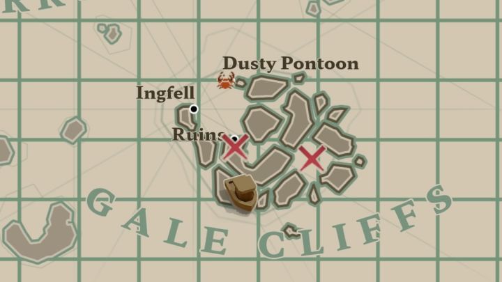 Wiadomość w butelce jest w południowej części regionu Gale Cliffs, na południe od Ruins - Dredge: Wszystkie wiadomości (Messages) - Dredge - poradnik do gry