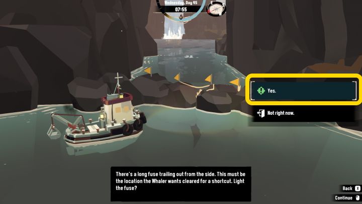 Wybierzcie odpowiedź Yes, aby wysadzić przeszkodę - Dredge: Hermitage - Dredge - poradnik do gry
