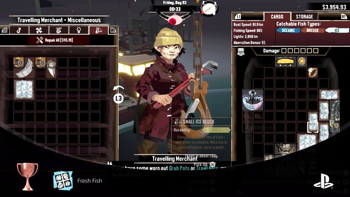 Od tego momentu możecie kupować obiekty Ice Blocks od handlarza, które występują w większej i mniejszej odmianie - Dredge The Pale Reach: Trofea / Osiągnięcia DLC - poradnik trofeowy - Dredge - poradnik do gry