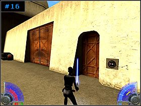 W korytarzu czeka Cię szybka walka - wyjdź z niego przez drugie wrota - Mercenary Activity - Tatooine | Zestaw #1 | Star Wars Jedi Knight Jedi Academy - Star Wars Jedi Knight: Jedi Academy - poradnik do gry