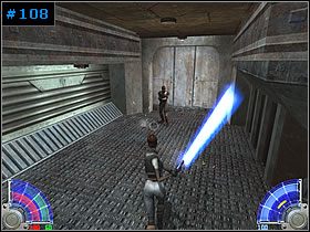 Jako że przejście dla uciekających więźniów jest już otwarte, możesz wrócić przez zieloną salę do większego korytarza - Rescue Mission - Nar Kreeta | Zestaw #2 | Star Wars Jedi Knight Jedi Academy - Star Wars Jedi Knight: Jedi Academy - poradnik do gry