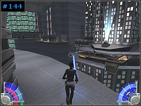 Na budynku z reflektorem przejdź w lewo i przeskocz na kolejny - Covert Operation - KrilDor, cz. 3 | Zestaw #2 | Star Wars Jedi Knight Jedi Academy - Star Wars Jedi Knight: Jedi Academy - poradnik do gry