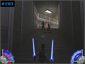 Tam wyjdź na kolejną kładkę, gdzie zdejmiesz paru wojaków i wejdziesz do pomieszczenia - Wrogie instalacje - Taspir 3 | Kontynuacja | Star Wars Jedi Knight Jedi Academy - Star Wars Jedi Knight: Jedi Academy - poradnik do gry