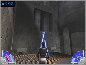 Teraz przez jedyne otwarte drzwi w okolice wejdź do korytarza, który zaprowadzi cię na kładkę z anteną satelitarną [#294] w dole, z lewej - Elektrownia - Taspir 3 | Kontynuacja | Star Wars Jedi Knight Jedi Academy - Star Wars Jedi Knight: Jedi Academy - poradnik do gry