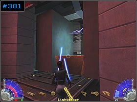 Tam poczekaj w bezpiecznym miejscu na zatrzaskujące się z dwóch stron miejsce i gdy blok wjedzie w pole siłowe [#302] , włącz SPEED i przejdź na drugą stronę - Elektrownia - Taspir 3 | Kontynuacja | Star Wars Jedi Knight Jedi Academy - Star Wars Jedi Knight: Jedi Academy - poradnik do gry