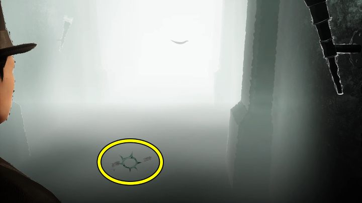 Przejdźcie po odciskach stóp na podłodze i tyłem przejdźcie przez drzwi - Sherlock Holmes The Awakened: Wizje Sherlocka Holmesa, podziemia magazynu - Sherlock Holmes The Awakened - solucja