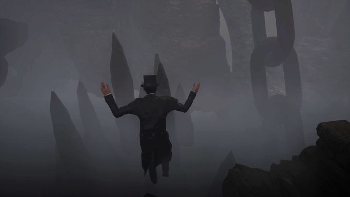 Zbadajcie dziurę w kamieniu, następnie podejdźcie do drzwi i przeczytajcie napis na ziemi - Sherlock Holmes The Awakened: Wizje Sherlocka Holmesa, podziemia magazynu - Sherlock Holmes The Awakened - solucja