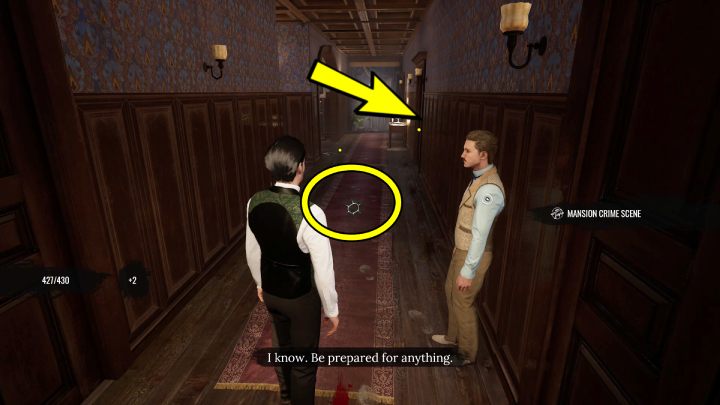 W trybie koncentracji (concentration) zbadajcie ślady na dywanie - Sherlock Holmes The Awakened: Posiadłość Arnesona (Arnesons Mansion) - Sherlock Holmes The Awakened - solucja